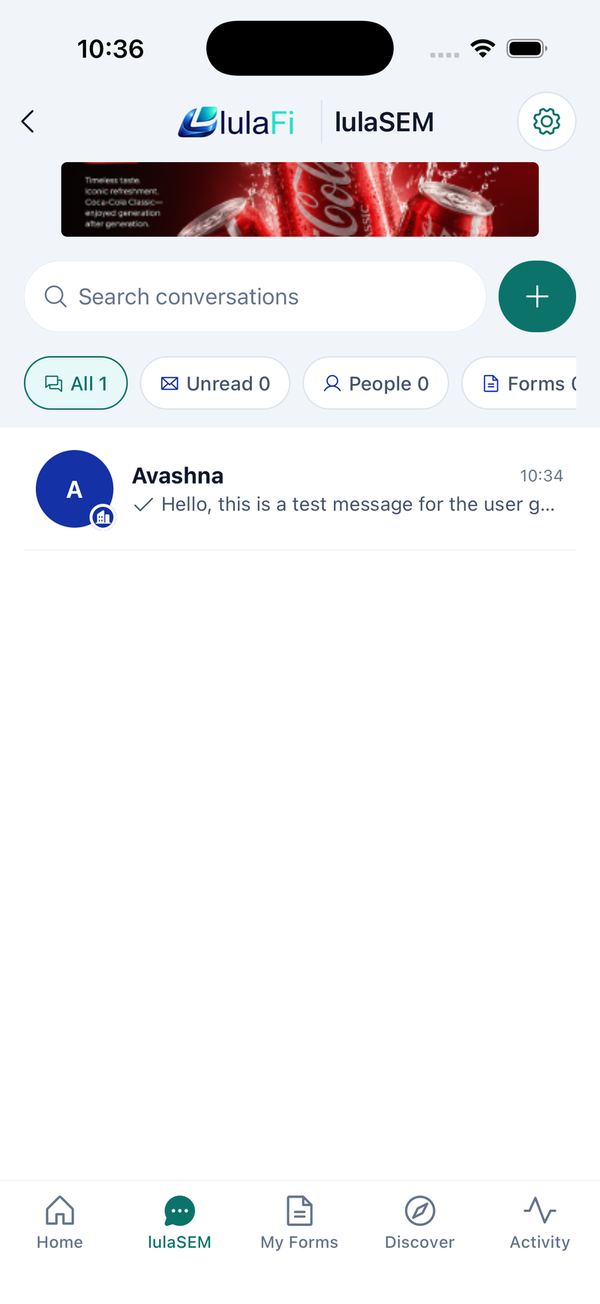 Chat list → new lulaSEM → conversation